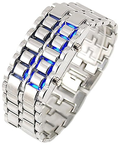 Alinker Unisex Stainless Steel Lava Blue LED Digital Square Bracelet Watch