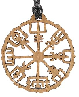 Laserfaktur Rückspiegel Anhänger Vegvisir aus Eichenholz | Wikinger Kompass | Spiegel Deko