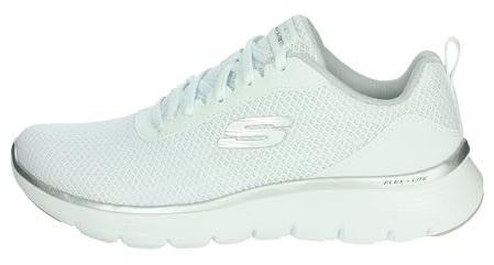 Skechers Women's Flex Appeal 5.0 Uptake Sneaker, White Mesh/Silver Trim, 8 UK