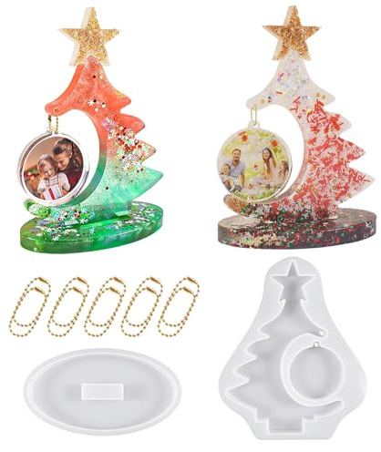 Bymivofun Weihnachtsbaum Fotorahmen Silikonform, Große 3D Weihnachtsbaum Harz Formen, für DIY Haus Tischdekorationen
