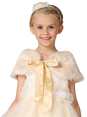 haozaikeji Flower Girls Faux Fur Bolero Long Sleeve Princess Shrug Fashion Kids Cape Bridesmaid Shawl Wrap Bow Tippet Shoulder Cover Up for Wedding Party Dress Accessories