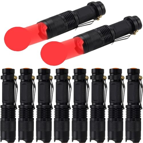 MODOAO Lot de 10 lampes de poche LED à lumière rouge, zoomables, étanches, mise au point réglable, 3 modes d'éclairage pour le camping, la pêche de nuit, la chasse, la randonnée, l'astronomie, les