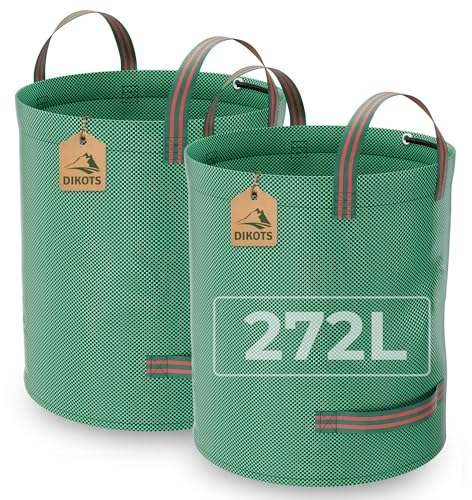 DIKOTS Garden waste bags heavy duty - 272 Litre Pack of 2 reusable garden bags heavy duty with handles - Industrial standard garden sacks ideal for collecting plant waste grass & leaves