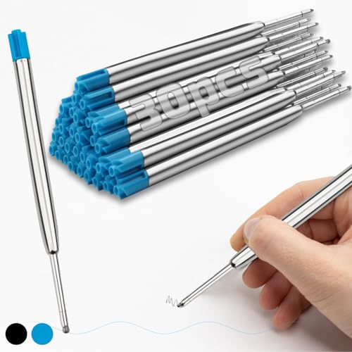 SWTYExt 30 Stück Kugelschreiberminen Blau Kugelschreiber Minen Kugelschreibermine Metall Kuliminen G2-Format Großraumminen für Kugelschreiber Ersatzminen Kugelschreiber 1.0mm Strichstärke M Größen