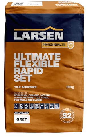 Nassboards Larsen Ultimate Rapid Set Flexible Floor & Wall Tile Adhesive - Perfect for Indoor & Outdoor, Patios and Home Improvement Project – Quick Drying Adhesive - Grey