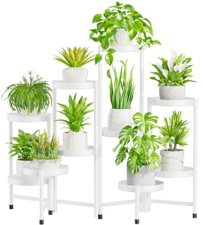 iDavosic.ly Pflanzenständer Blumenständer Metall, 10 Etagen, Weiß | Plant Stand Pflanzenregal Blumenregal Indoor Outdoor, Mehrstöckig Pflanzentreppe für Wohnzimmer Balkon Terrasse Garten Hof