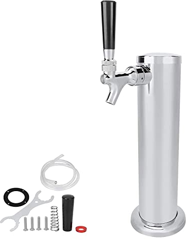Single Tap Stainless Steel Draft Beer Tower, 3 Column Kegerator Tower Dispenser with Chrome-Plated Brass Faucets, Single Faucet Kegerator Tower for Brewing Beer Keg Dispensers