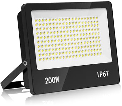 HAPYLUMI Foco LED Exterior 200W, 20000LM Luces 6500K Blanco Frío, Proyector IP67 Impermeable, Luz de Seguridad para Terraza Jardín Patio