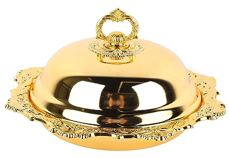 Beurrier Rond de Style Européen Vintage, Assiette de Service Décorative avec Couvercle pour Fête de Mariage, Pendaison de Crémaillère, Passe au Lave-vaisselle (doré)
