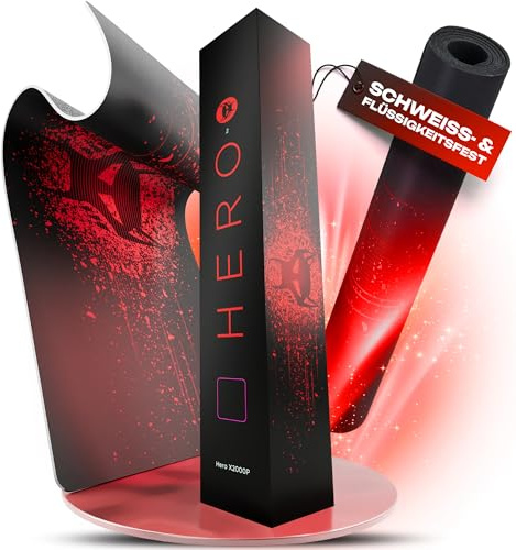 BEASTCOM Hero X2000R Gaming Mousepad Red - XL Mauspad (900x400mm) - rutschfeste Gummibasis, Leichtes Gleiten, Umweltfreundliche Materialien, Nahtlose Kanten - Schreibtischunterlage