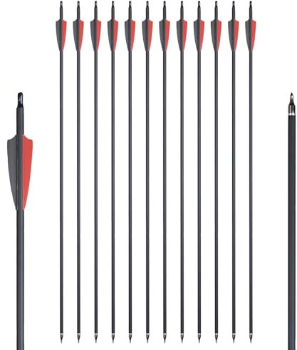 Toparchery 12 Pack 30 Zoll Pfeile für Bogenschießen,Carbonpfeile Bogenpfeile Jagdpfeile für Compound Recurve Bögen Outdoor Zielschießen Spine 600