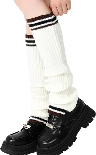 PTILSERY Gestreifte Beinstulpen, gestrickte Beinstulpen, Gothic, gehäkelt, Knöchelsocken, Schuhüberzüge, JK Uniform, Mittelschlauchsocken