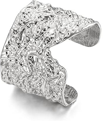 EVER FAITH Breit gerillter Armreif für Damen Statement Mode klobiges Armband mit offener Manschette Silber-Ton