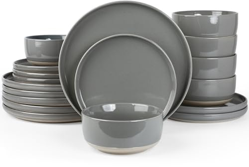 Richmount Milkyway Geschirrset,18-teiliges teller set,Steingut Geschirr Set für 6 mit Speiseteller, Dessertteller, Müslischalen, Mikrowellen & Spülmaschinenfest, Dunkelgrau
