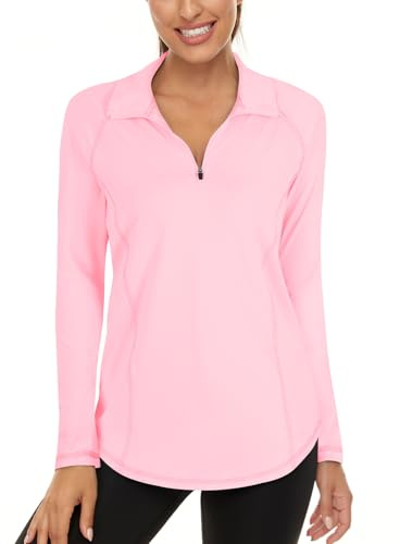 Akiooue Ladies Long Sleeve Golf Tops, Pink Polo Shirts & Zip Up Jackets