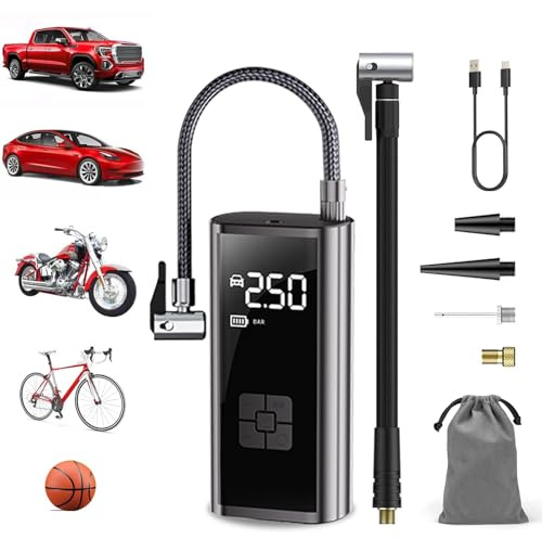 Tyre Inflator, Car Tyre Inflator, Portable Electric Bike Pump, 150psi, With Digital Display, Pressure Gauge, Rechargeable Tyre Pump For Cars, Bikes, Balls