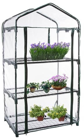 Cubierta de invernadero pequeña de 3 niveles, 69 x 49 x 126 cm, cubierta impermeable de PVC transparente con puerta enrollable, invernadero de repuesto resistente para cultivar verduras, flores y