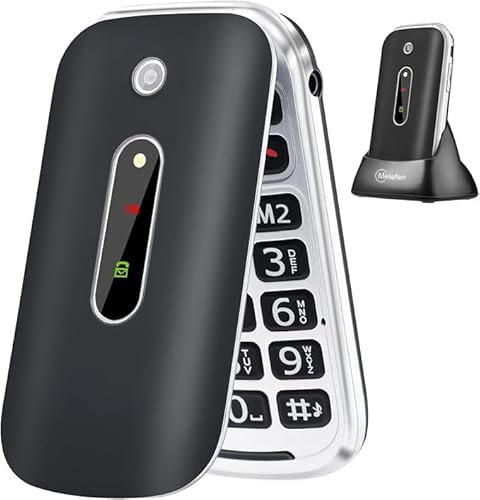 Melefon 4G Folding Mobile Phone for Seniors, Unlocked Mobile Phone with Large Buttons 2.4 Inch Screen Colour Display, SOS Emergency Button Charging Station, 1350 mAh Battery with Long Standby Time