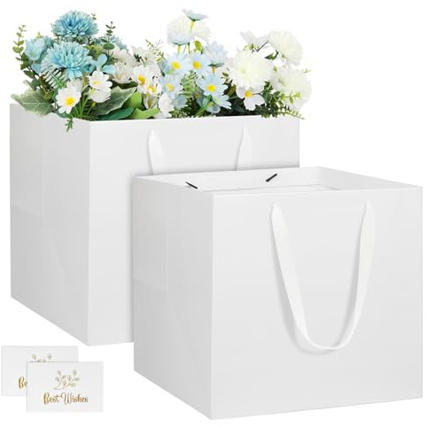 NAHRMY 2 Stück Große Geschenktüte Papiertüten Weiß 25 x 25 x 25 cm, Quadratische Geschenktüten Geschenk Tüten aus Papier für Abschlussfeier Geburtstag Hochzeit Weihnachten Party