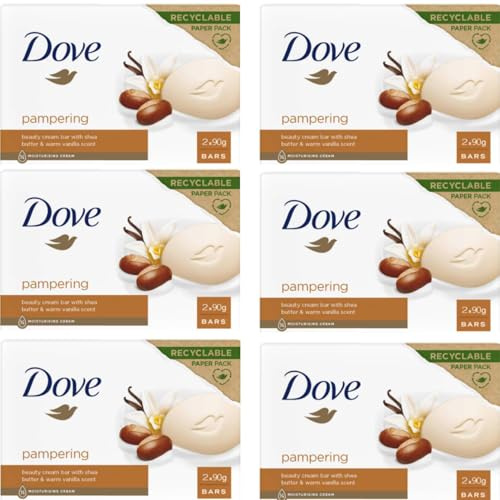 Dove Beauty Cream Bar Seife, fest, verschiedene Düfte, 2 x 90 g (6 Einheiten, Vanille und Karité)