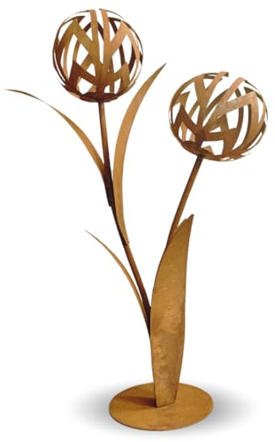 Terma 3D Blume Allium Esmee – XXL Deko-Blume aus Rost-Metall, 96 cm hoch, massiv & hochwertig mit Stabiler Bodenplatte, wetterfeste Gartendeko