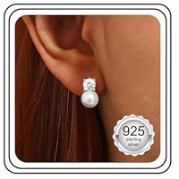 JeweBella Perlen Ohrringe Silber 925 Stecker Damen Perlenohrringe Hängend | Hypoallergene Zirkonia Perlen Ohrstecker Silber 925 für Frauen Mädchen,Braut Hochzeit Geschenk 6/8/10/12MM,Gold/Silber,20G