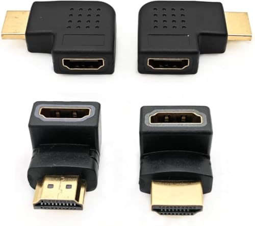 JZK 4X Adaptador HDMI ángulo Macho a Hembra, Chapado en Oro 2X 90 grados/270 Grados ángulo Recto + 2X 90 Grados ángulo Izquierdo y Derecho en ángulo Vertical Plano, Conector HDMI para TV, Monitor