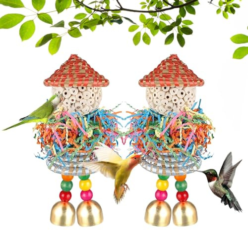 Acunny Lot de 2 jouets de recherche de nourriture pour oiseaux, jouets à déchirer, balle à grignoter pour cage, ara, pinsons, calopsittes, canaris
