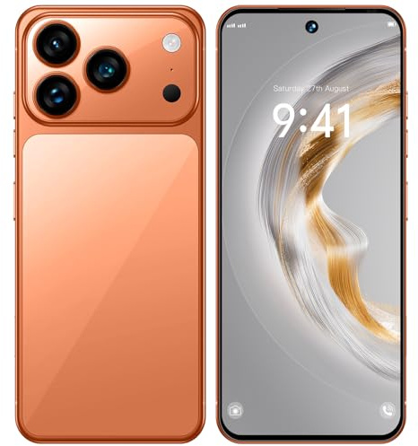 WMDMJT I17 Pro Max Smartphone for Kids/Teenagers/Adults/Seniors, 16GB RAM 1TB ROM Mobile Phones, 7.3INCH HD Cheap Cellphones, Android 15.0 OS, SIM Free Unlocked,Orange-1TB