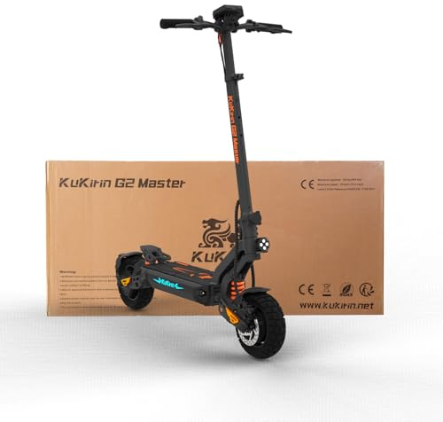 KuKirin G2 Master Elektroscooter Doppelantrieb 70km Reichweite Hydraulische Dämpfung Verstellbarer Lenker Doppelscheibenbremsen LED Beleuchtung Aluminium IP54 faltbar für Stadt & Offroad
