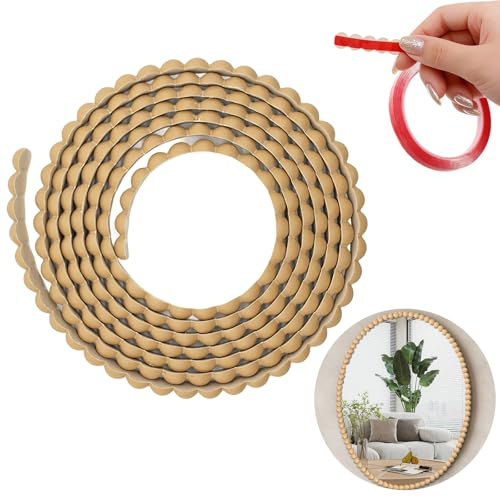 Flexible Bobbin Trim Moulding, Self Adhesive Beading Trim, PVC Flexible Moulding Beaded with 5M Adhesive Tape, Peel and Stick Moulding for Wall, Ceiling, Cabinet, Worktop, Bath and Tile Edge (15mm×3m)