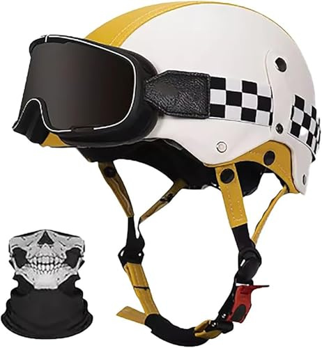 Casco Da Moto, Mezzo Casco In Pelle Vintage In Stile Tedesco Con Calotta E Occhiali, Casco Da Motocross Retrò Omologato ECE, Per Uomo E Donna, Per Scooter, Bici E Cruiser 5,54-61CM
