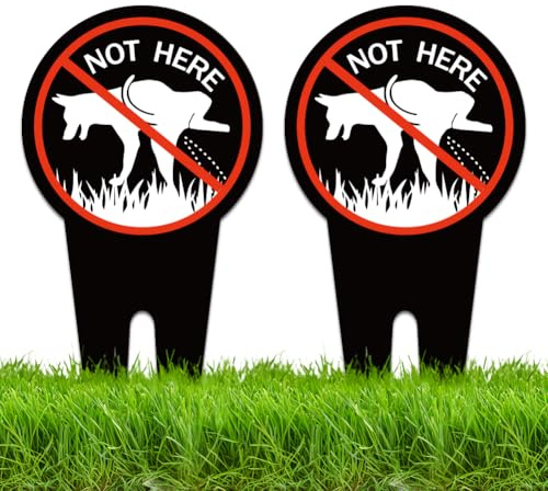 WEBEEDY 2 letreros de perro con estacas, con texto en inglés Not Here - No Peeing Dog Signs de doble cara, letrero de advertencia de aluminio resistente a la intemperie para patio, césped, jardín