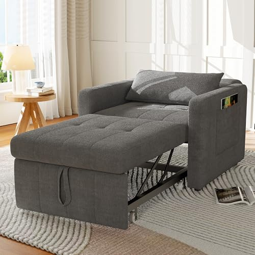 WSOFZMO Schlafsessel mit Bettfunktion 3-in-1, Schlafsofa Klein 3 in 1, Ausziehbares Klappsofa Schlaferstuhl, Chenillestoff, für kleinen Raum (Einzelsofa Grau)