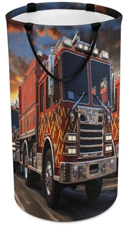Fire Truck Laundry Baskets Large Collapsible Laundry Hamper Narrow Clothes Hampers with Handles Waterproof Dirty Clothes Basket for Bathroom Bedroom Laundryroom