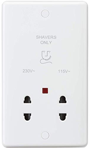 Knightsbridge CU8900N Curved Edge Dual Voltage Shaver Socket with Neon in White, 14.6 cm*8.6 cm*0.7 cm