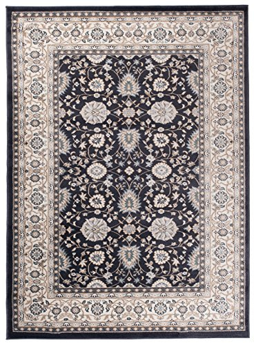 Carpeto Teppich Flur 120x170cm Schwarz Klassisch Traditionell Weich Elegant | Teppich für Eingangsbereich Küche Büro Wohnzimmer Schlafzimmer Pflegeleicht Fußbodenheizungsgeeignet Mittelflor Synthetisch