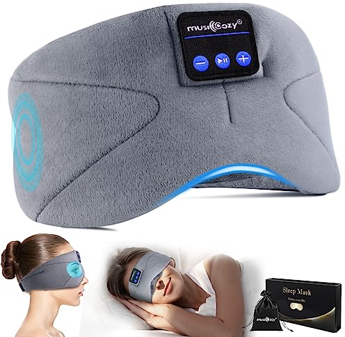 MUSICOZY Sleep Mask Headphones, 100% Blackout Sleep Headphones with Ultra-Thin Speaker&16Hrs Playtime, Wireless Bluetooth Sleep Mask for Side & Hot Sleepers, Travel, Meditation & Yoga