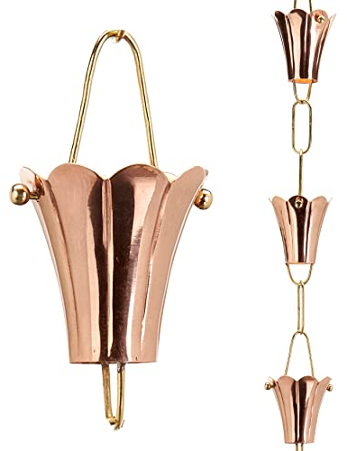 Good Directions 477P-8 Regenkette, geriffelt, 2,4 m lang, große Tassen, 100% reines Kupfer