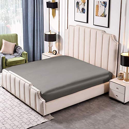 THXSILK 25 Momme Seide Spannbettlaken bis 30cm Matratzenhöhe, 100% Maulbeerseide Bettwäsche Spannbetttuch, Seiden Bettlaken für Standardmatratze, 160x200+30cm, Holzkohle