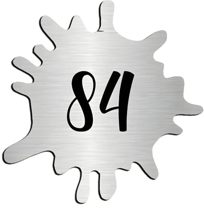 DECOHO - Numéro Fantaisie Personnalisable pour Boite aux Lettres Couleur Argent brossé Chiffres Noirs - Modèle Splash - Argent