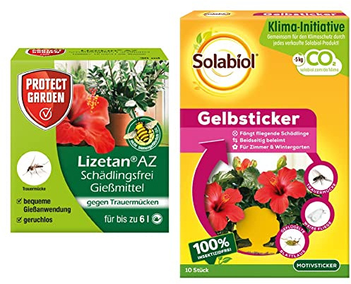 PROTECT GARDEN Lizetan AZ Schädlingsfrei Gießmittel und Solabiol Gelbsticker, gegen Trauermücken anZimmer- und Balkonpflanzen