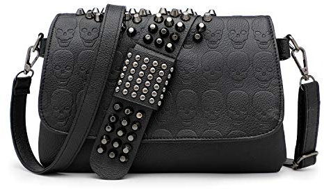 EVEOUT Sac à Bandoulière à Imprimé Crâne Pour Femme Bourse de Crâne de Sac à Bandoulière Gothique en Cuir PU Portefeuille Long Avec Chaine, Skull Crossbody Sac À Bandoulière - C, Taille unique,