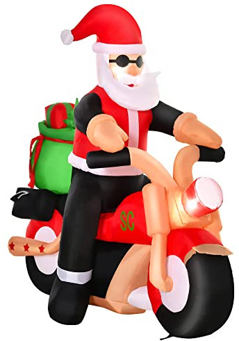 HOMCOM 5.5ft Christmas Inflatable Santa Claus Riding a Motorcycle Blow Up Decoration Xmas Décor for Garden
