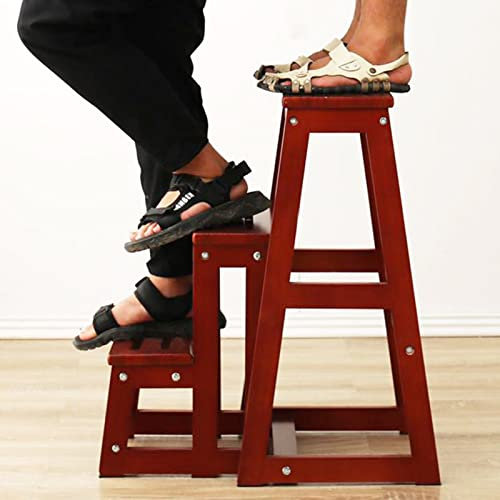 LHYZF Economia Domestica Legno Solido Scala Sgabello, 3-Step Portatile Passo in Legno Sgabello, Multifunzionale Pieghevole per Cucina Domestica Biblioteca Scala