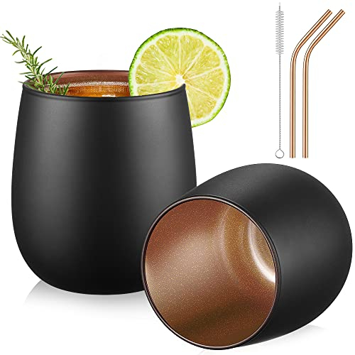 glastal Bicchieri da Cocktail Tazza caffè 450ml Nero Bicchieri da Gin Set di 2 Bicchieri da Vino Bicchieri Acqua Vetro Tazza da caffè Tazzine Caffe Vetro per tè, Regalo Donna Uomo Compleanno Natale