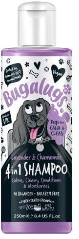 Bugalugs Hunde-Shampoo mit Lavendel undtinke Kamille, 4-in-1-Hundepflege-Shampoo-Produkte für snde Hunde, bestes Welpen-Shampoo, professionelles Bräutigam, Haustier-Shampoo und Conditioner (250 ml)