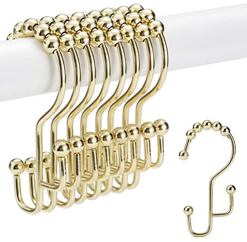 SUTINE 12 Ganchos Dorados para Cortina de Ducha, Acero Inoxidable, Ganchos Dobles, a Prueba de óxido, Deslizamiento Suave