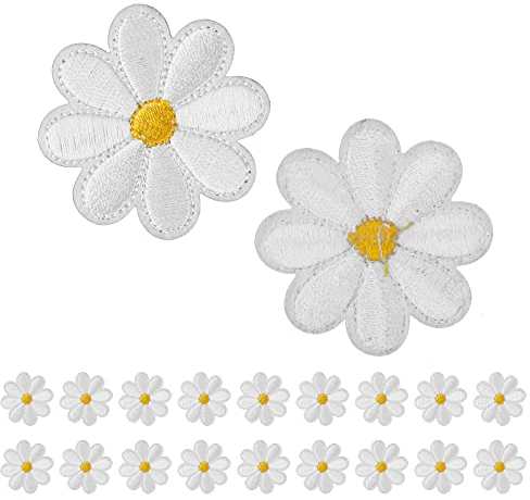 20 Stück Aufbügel Patches Gänseblümchen Blumen Aufnäher zum Aufbügeln zum Aufnähen für Jacken Jeans Handtaschen zum Basteln Bügelbilder für Textilien Dekorative Bügelflicken Erwachsene Kinder