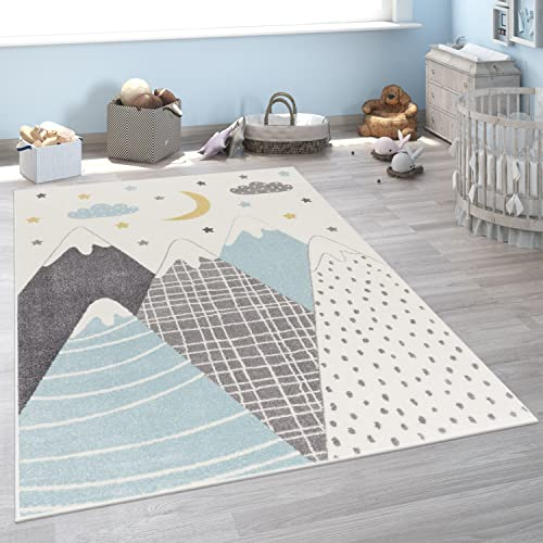 Paco Home Teppich Kinderzimmer Kinderteppich Spielteppich Junge Mädchen Kurzflor Modern Berge Sterne Wolken Pink, Grösse:200x280 cm